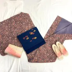 〔6400〕着物 小紋 袷 正絹 ピンク×グレー 単品販売♪