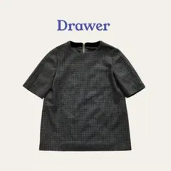 【美品】Drawer ドゥロワー カシミヤ混ウール チェック柄 カットソー 半袖