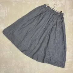 インド製　ギンガムチェック フレアスカートMサイズ　カジュアル　春夏　薄め　美品