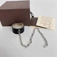 【極美品】ルイヴィトン　スカーフリング　LVロゴ　テキスタイルブローチ　チェーン