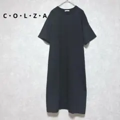 コルザ ワンピース　半袖ロングワンピース　シンプル　綿100％　ブラック　L