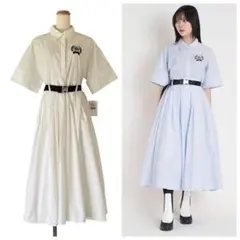 新品タグ付き　ファーファー　ベルト付きシャツワンピース　フレア　ロング　白　F FURFUR（ファーファー）の「ベルト付きシャツワンピース