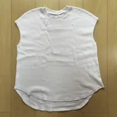 アンドミー ホワイトリブ編みフレンチスリーブトップス M