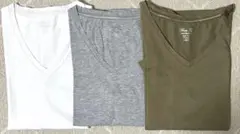 Gu グレー・ホワイト ・カーキVネックTシャツ 3枚セット