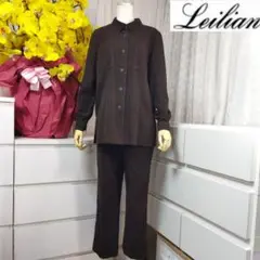美品 レリアン 春 L 2L 茶色 ゆったり カジュアル パンツスーツ