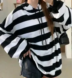 SHEIN シーン DAZY フード付 ストライプ ロングTシャツ