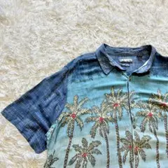 【XXL】アロハシャツ ヤシ カクテル パイナップル 青 フルーツ カンピア