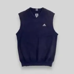 00s adidas アディダス ロゴ刺繍 ベスト ネイビー M y2k