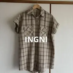 【INGNI】 美品　チェック柄 半袖シャツ ベージュ　オーバーサイズ　M