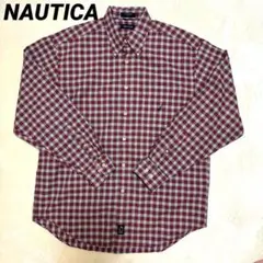ノーティカ（NAUTICA） 長袖シャツ 刺繍ロゴ レッド Lサイズ チェック
