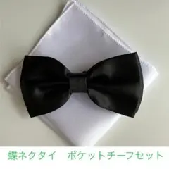 蝶ネクタイ ブラック 黒 結婚式 タキシード セット ポケットチーフ 2次会