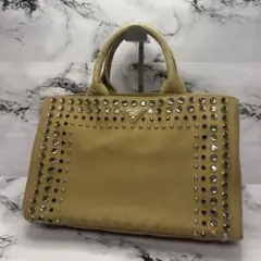 (美品)大人気、プラダ、カナパ、人気サイズ、M、茶色、ビジュー、大容量、A-4