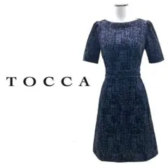 超美品 TOCCA|トッカ フロック加工 幾何学柄パフスリーブワンピース