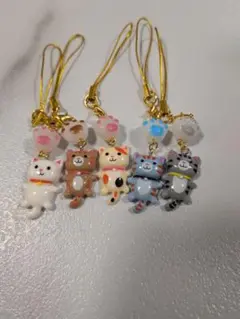 猫のキャラクター ストラップ 5個セット