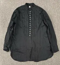 CHEVAL plus 黒　麻　コットン　ピンタック　ロング　シャツ　44