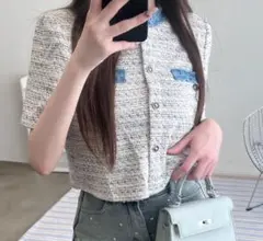 フリンジツイードジャケット　titty & co　半袖　ティティアンドコー