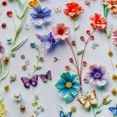 ❣️【限定】おしゃな蝶々&お花柄立体感　綿100%シーチング生地　100cm