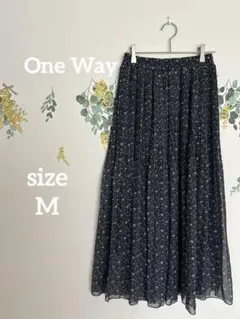 One Way 小花柄プリーツロングスカート ネイビー　Mサイズ