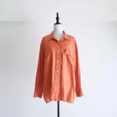 90s OLD Orange Linen Open Collar Shirts