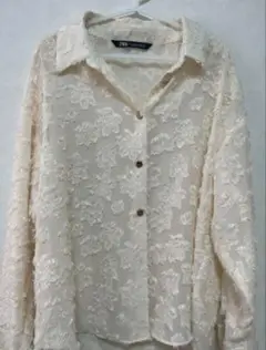 ZARA フラワー刺繍 長袖シャツ クリーム
