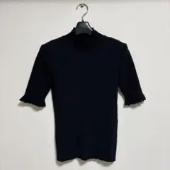 M-PREMIER COUTURE フリルリブニット プルオーバー 5分袖