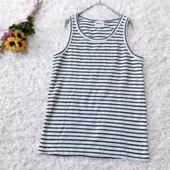 【Ｍ】THE SHOP TK　ストライプ　タンクトップ　薄タオル地　白　緑　紺