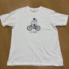 LEFT ALONE 自転車と犬の刺繍 のシャツ