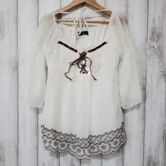 トップス チュニック (M) 白 裾刺繍柄