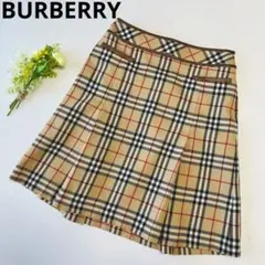 BURBERRY■ウールボックスプリーツスカート■レザーラインワンポイント♪