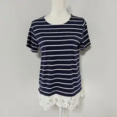 シューラルー/SHOO-LA-RUE 切替 ボーダー 半袖 カットソー【L】