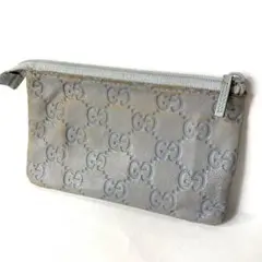 GUCCI グッチ シマレザー ポーチ カードケース 水色 レザー 本革