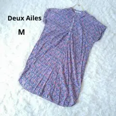 Deux Ailes　 花柄　 半袖　シャツ　チュニックワンピース 　M