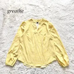 A1【Greathe】スキッパーブラウス　長袖　ギンガムチェック柄　黄色　M