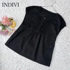 【L】インディヴィ　ノースリーブブラウス　レース　ブラック　黒　コットン　上品