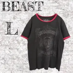 【BEAST 】スカルプリント　クルーネック　 Tシャツ　ブラック　キッズ　 L