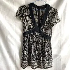 COMME CA ISM 花柄Vネック半袖チュニック Lサイズ