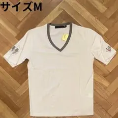 グレーリブバイカラーVネックTシャツ Vネックカットソー Mサイズ