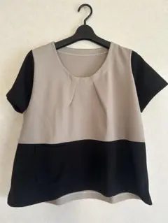ハンドメイド！ 半袖 チュニック ベージュと黒のカットソー