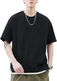 メンズ 半袖 Tシャツ 綿100% レイヤードスタイル Ｍサイズ