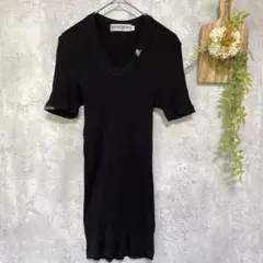 【BUFFALO BOBS】Tシャツ リブ ロング丈 綿 半袖 黒 渋谷系 M