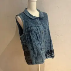 YU-BI★ベスト　丸襟　デニム　刺繍　F
