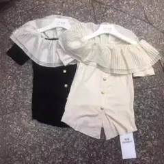フリル　オフショル　肩見せ　肌みせ　バレエコア　韓国　細見え　トップス　半袖