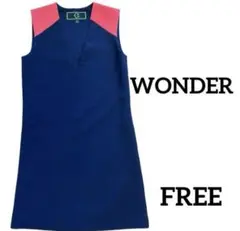 WONDER ネイビー ピンク ワンピース FREE