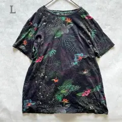 エイチアンドエム　ボタニカル柄半袖Tシャツ　薄手　総柄　カジュアル　Lサイズ