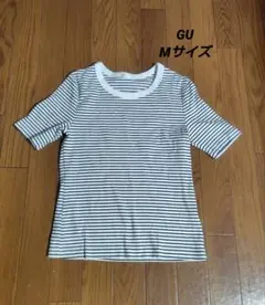 GU ストライプ 半袖Tシャツ M 白黒