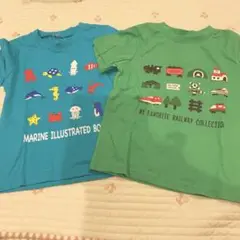 【新品未使用】　2枚セット　水色　黄緑　110 Tシャツ　西松屋　電車　魚
