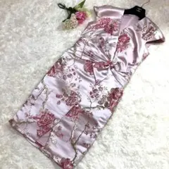 美品♦︎ショージタダシ♦︎ワンピース 花柄 ドレス XL相当 チャイナドレス風