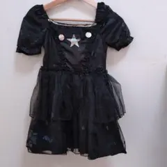 ハロウィン　120　ドレス黒　チュールレース星飾り付き