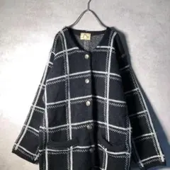 【ヴィンテージ】レトロ ブロックチェックカーディガン 古着 used AS50