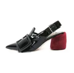MIUMIU ファーヒールサンダル size37 ブラック パテント エナメル